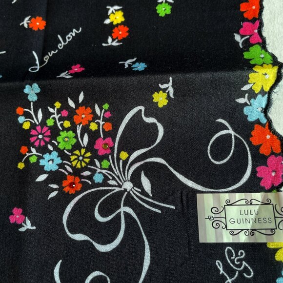 Lulu Guinness Floral Cotton Scarf – 18" Square – New with Tags (NWT) - Picture 4 of 9